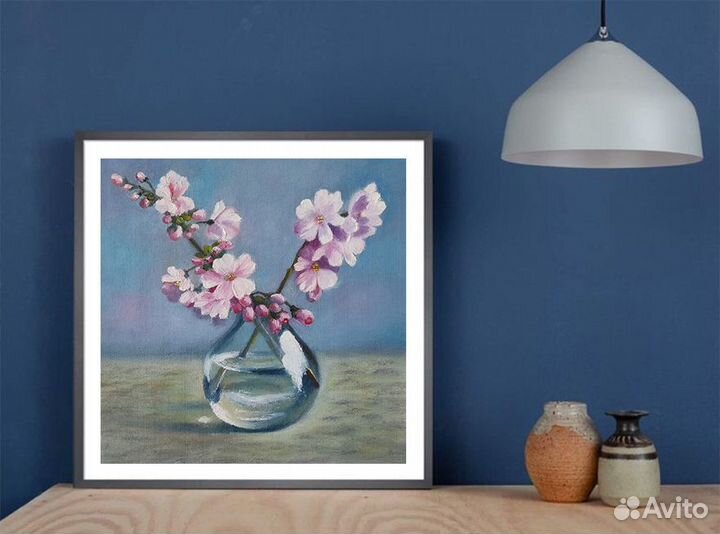 Картина маслом Веточки вишни, цветочный натюрморт