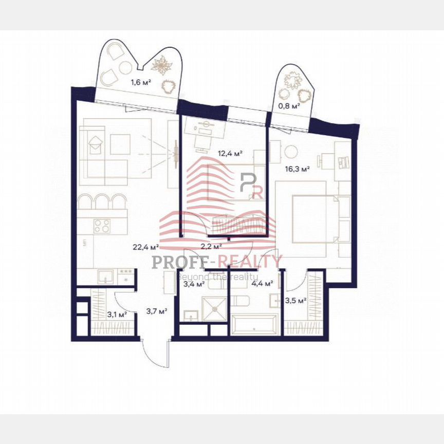 2-к. квартира, 73,8 м², 15/23 эт.