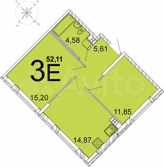 2-к. квартира, 52,2 м², 11/14 эт.