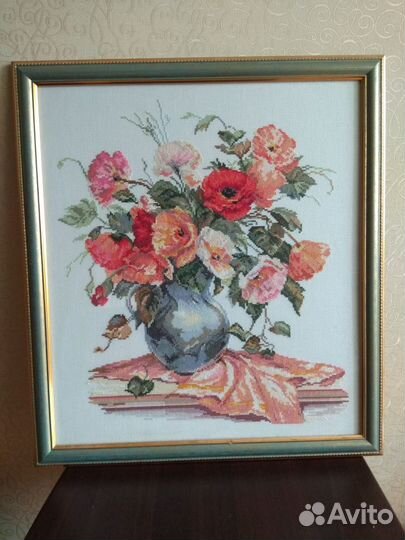 Картина ручная вышивка Букет цветов