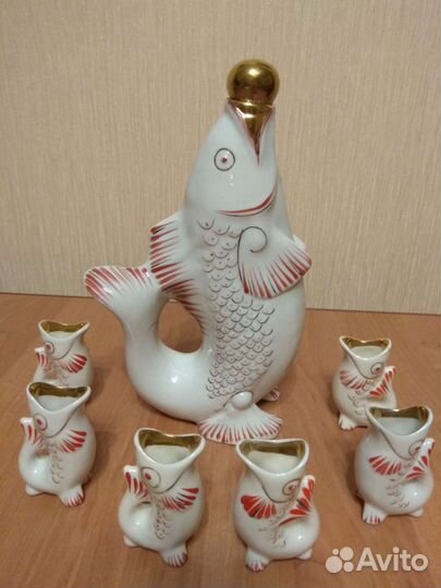 Штоф Графин + рюмки Рыбки СССР