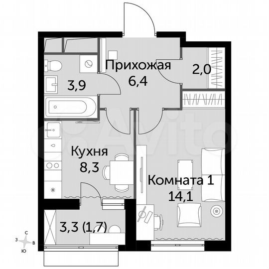 1-к. квартира, 36,4 м², 5/16 эт.