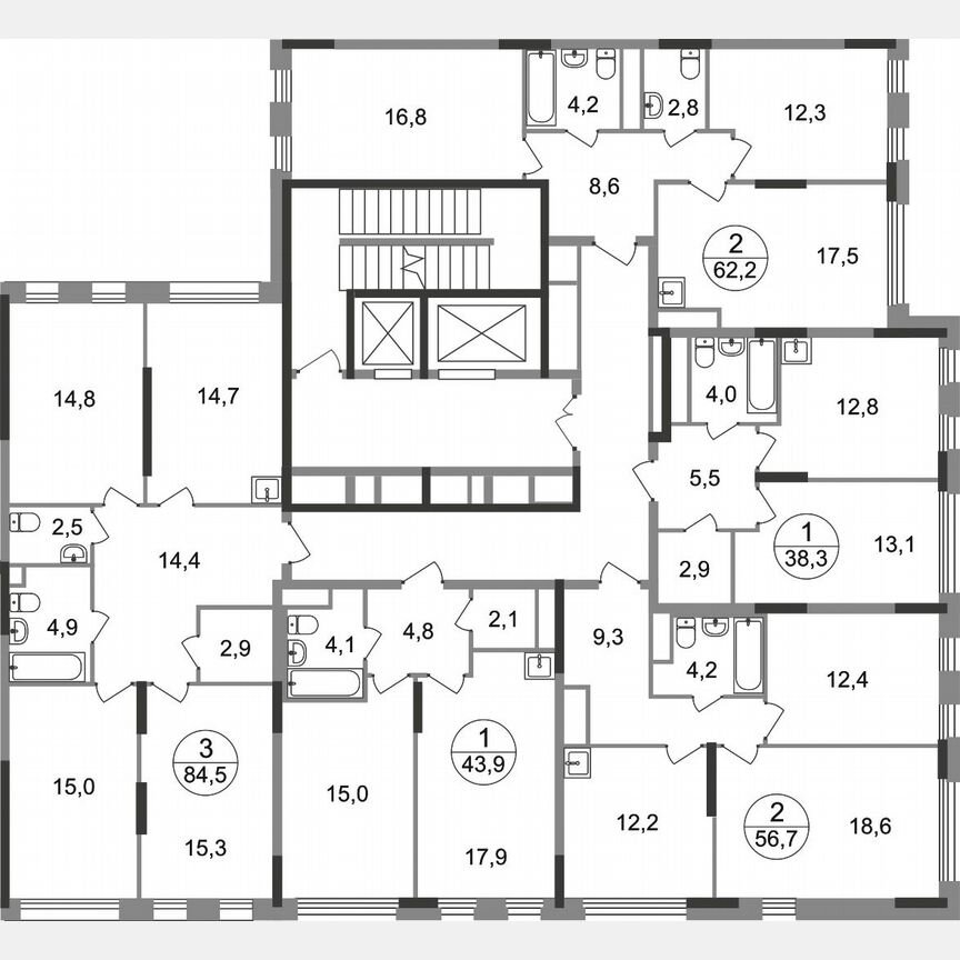 1-к. квартира, 43,9 м², 2/17 эт.