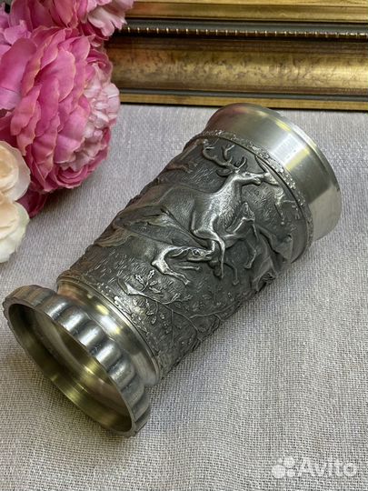 Винтажный сюжетный стакан олово Германия