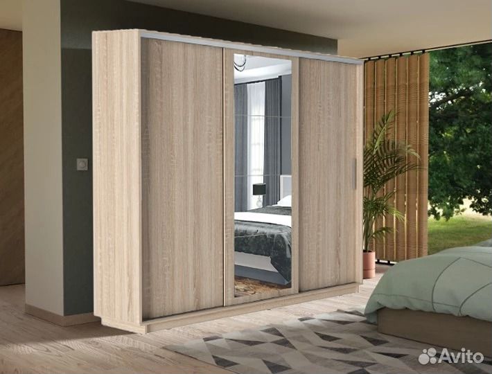 Шкаф-купе Стоун Зеркало 3-дверный с ящиками