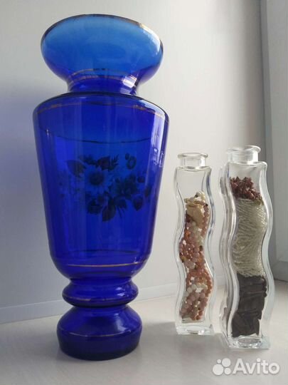 Ваза напольная, ваза синее стекло Чехословакия
