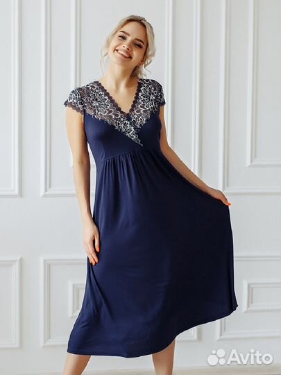 Оптом. Сорочка Аглая - синий - 46