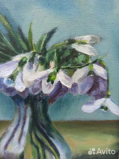 Картина маслом цветы Подснежники