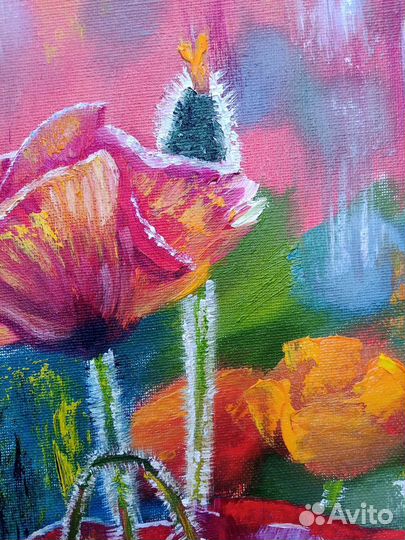 Маки красные картина маслом 25 х 35 см