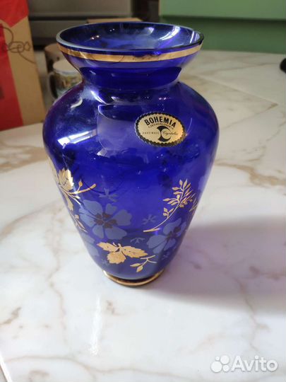 Ваза хрустальная кобальт bohemia
