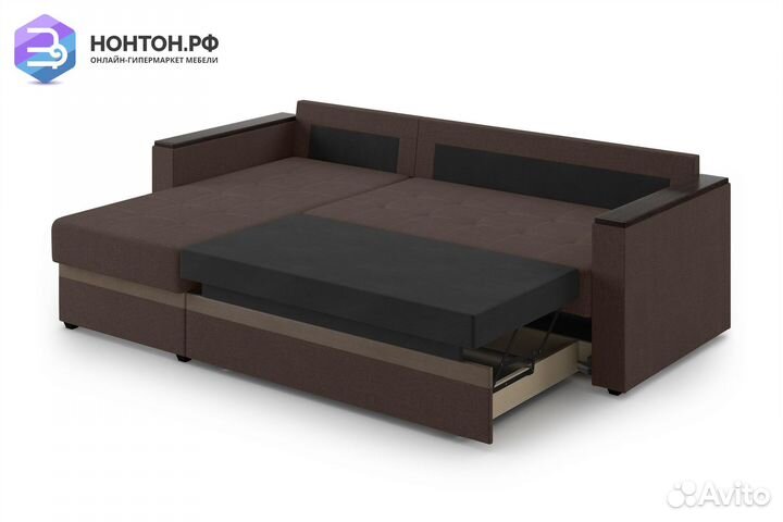 Угловой диван дельфин Атланта Лайт коричневый / ко