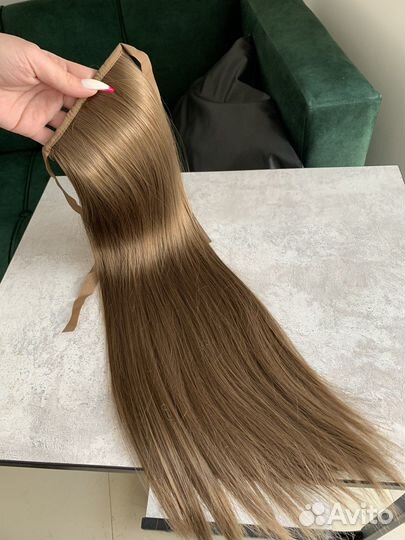 Волосы на заколках (канекалон) хвост,цвет русый