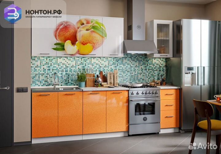 Кухня Персик 2.0 м белый глянец / манго металлик