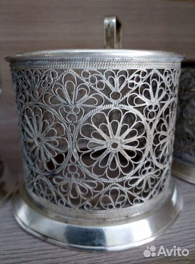 Подстаканник. Скань. Мельхиор. 3шт. Клеймо. СССР