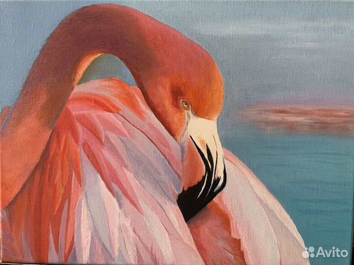 Картина маслом на холсте «Розовый фламинго