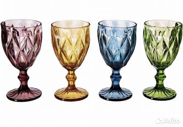 Бокалы из цветного стекла, 6 штук