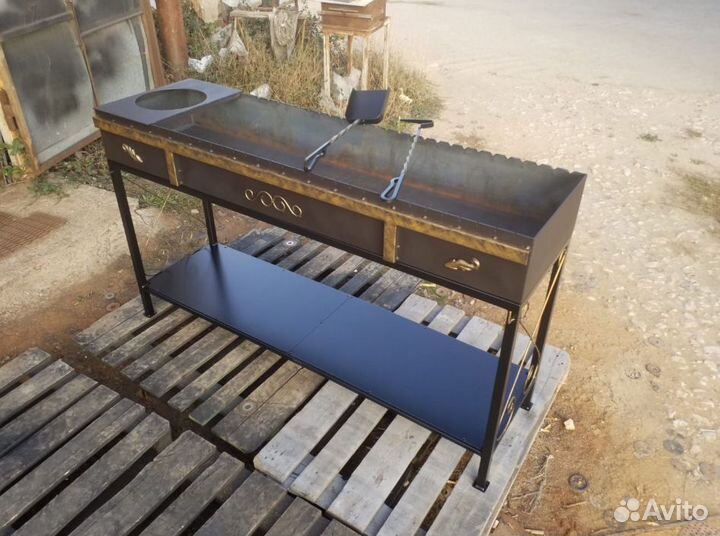 Мангал с печью под казан 170х46х20 см 4 мм сталь