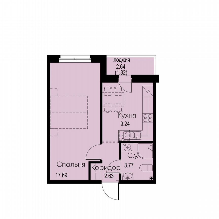 1-к. квартира, 34,7 м², 2/12 эт.