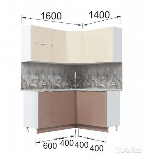 Кухня угловая Асти. Готовый комплект, латте