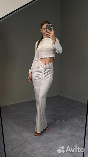 Юбка макси, мини и лонгслив из велюра