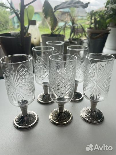 Стопочки хрусталь и металл 6шт
