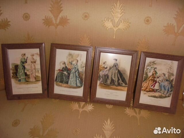 4 панно 12х17 Париж мода 19 век
