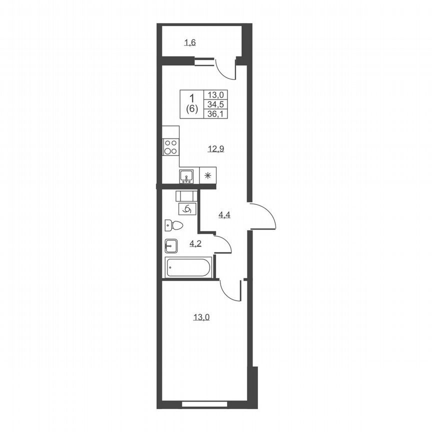 1-к. квартира, 36,1 м², 3/8 эт.