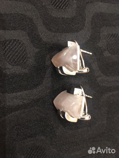 Набор Сережки и кольцо из розового кварца