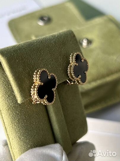 Золотые Серьги Van Cleef черный оникс