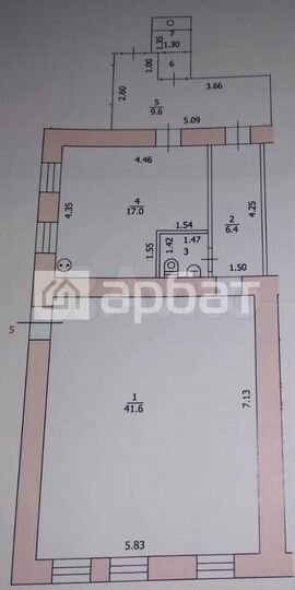 3-к. квартира, 65,6 м², 1/2 эт.