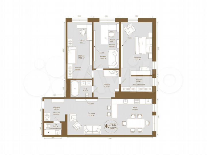 4-к. квартира, 120,2 м², 12/25 эт.