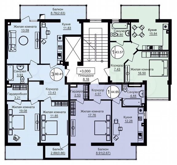 1-к. квартира, 43 м², 2/7 эт.