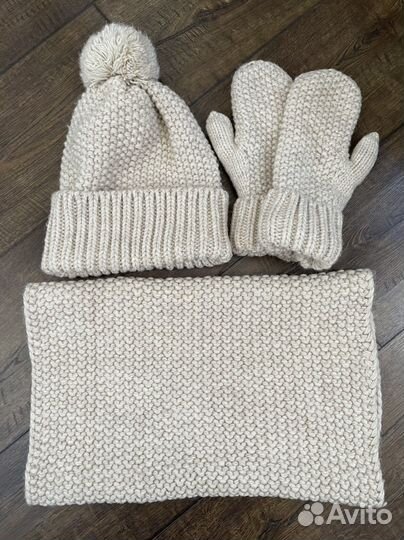 Шапка снуд и варежки 50 шерсть