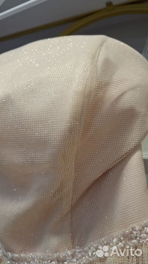 Бежевое блестящее выпускное платье мини 44 размер