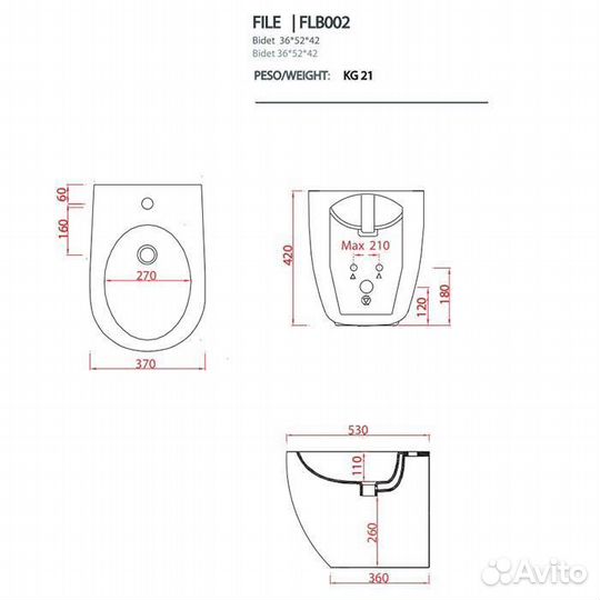 Artceram File 2.0 Биде напольное 53х37хh42см., c 1