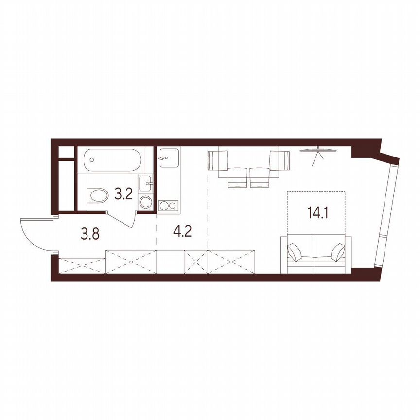 Квартира-студия, 25,3 м², 19/26 эт.