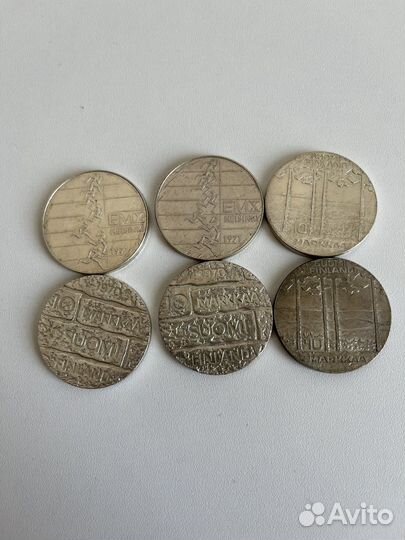 Финляндия 10 марок 1970,1971,1975 серебро монета