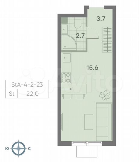 Квартира-студия, 22 м², 12/23 эт.