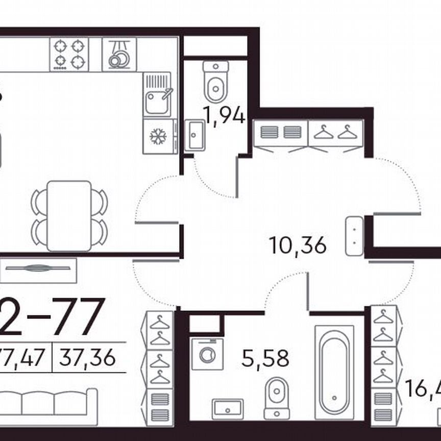 2-к. квартира, 77,5 м², 8/8 эт.