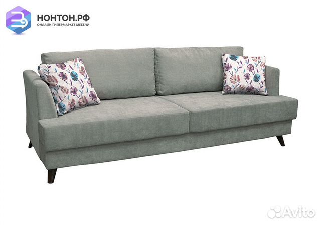 Диван тик-так Дамаск серый / вьюнки