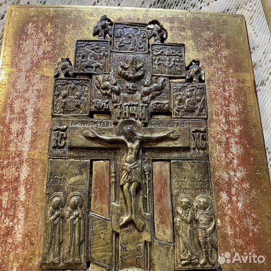 Крест киотный 19 век, меднолитой старообрядческий