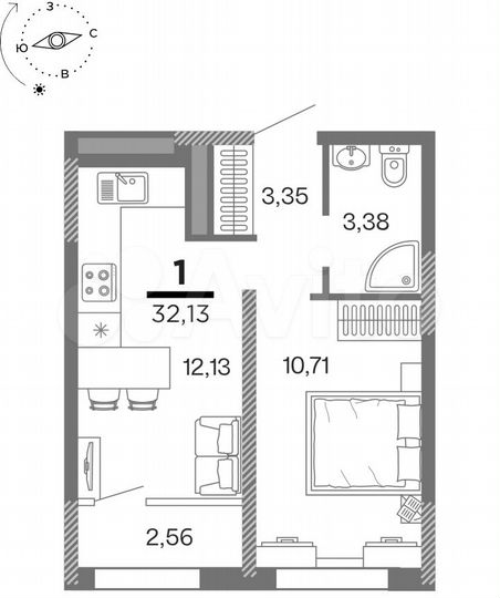 1-к. квартира, 32,1 м², 23/25 эт.