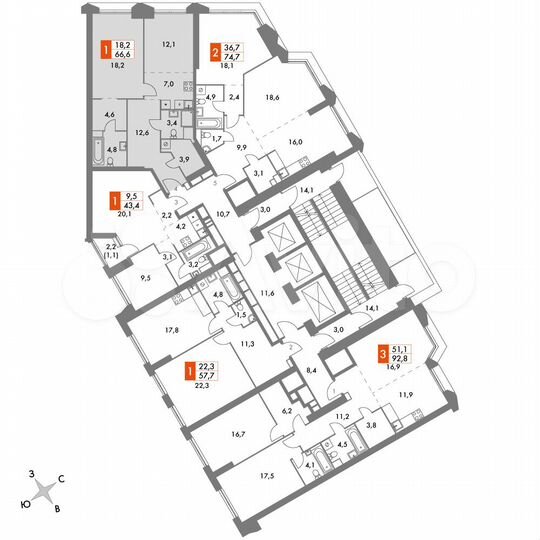 1-к. квартира, 66,6 м², 36/47 эт.