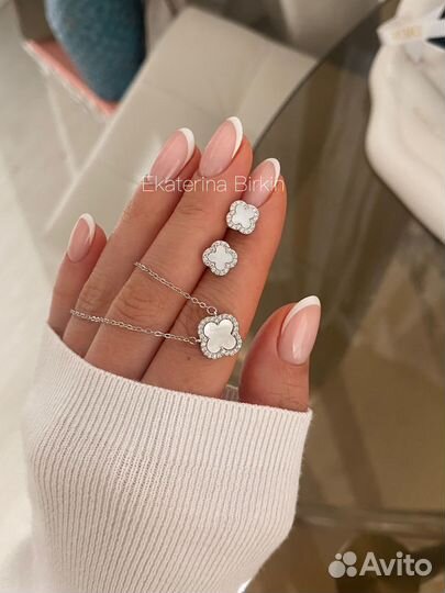 Серьги микро подвеска клевер камни цвет серебро