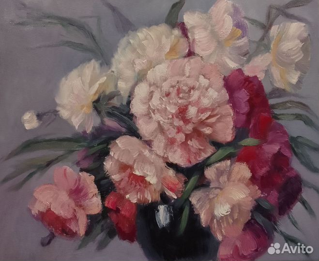 Картина цветы пионы маслом