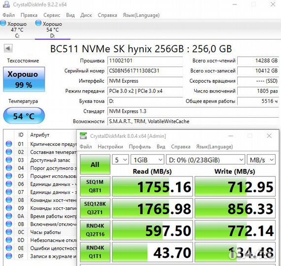 Ssd m2 nvme hynix 256 gb 99%