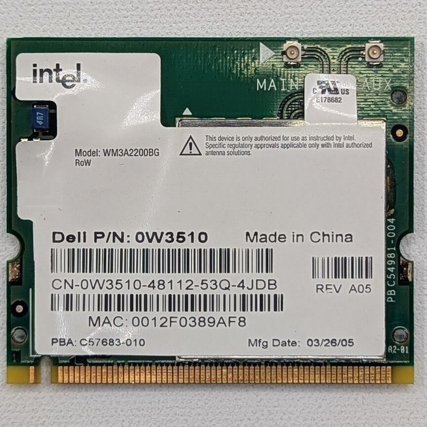 [0W3510] Wi-Fi Модуль 0w3510, Wm3a2200bg, Intel, Dell Latit