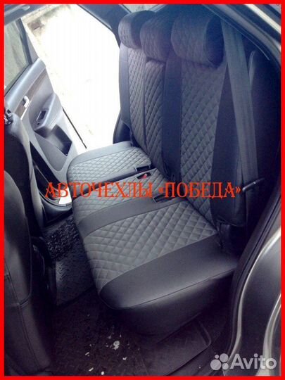 Чехлы Kia Sorento 3 из экокожи чёрно-серые Ромб