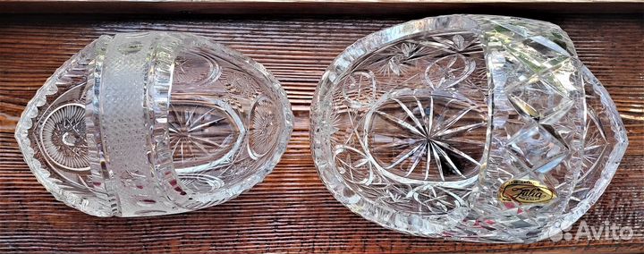 Хрустальные вазы-корзинки с ручкой, 2 шт