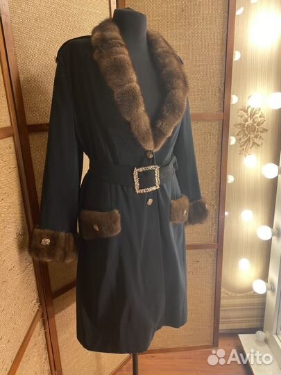 Кардиган плащ на весну с мехом норки